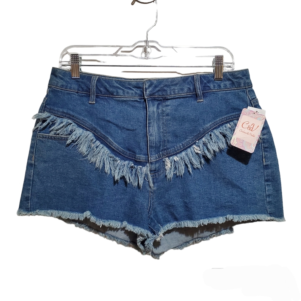 C & V Chelsea & Violet Fringe Denim Shorts